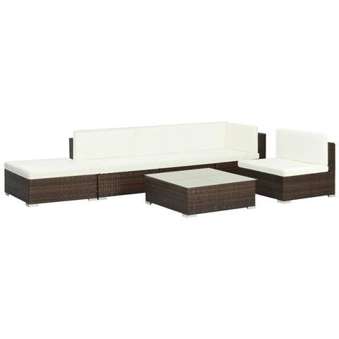 Set Divani da Giardino 6 pz con Cuscini in Polyrattan Marrone - Foto 1