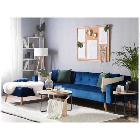 Divano Angolare Lato Destro Tessuto In Velluto Blu Funzione Sleep Vadso - Foto 17