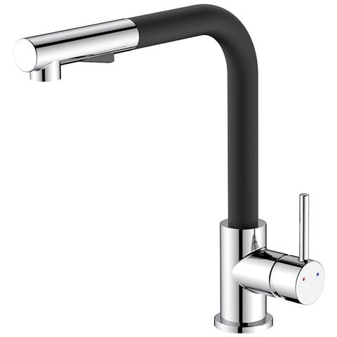 Miscelatore Lavello Alto Con Doccia Estraibile E Finitura Nera E Cromata - Serie Phoenix - Foto 1