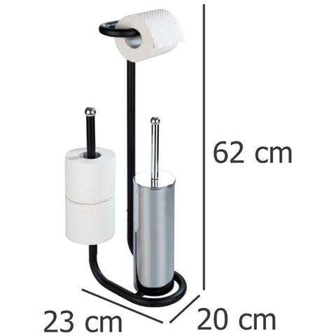 Porta Carta Igienica Con Scopino Wc Universalo, 3 In 1, Nero, Wenko - Foto 5