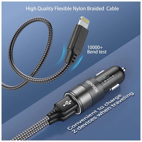 Caricabatteria Da Auto Presa Accendisigari Doppia Usb Quick Charge 2 Cavi Usb - Foto 2