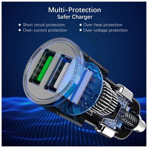 Caricabatteria Da Auto Presa Accendisigari Doppia Usb Quick Charge 2 Cavi Usb - Foto 6