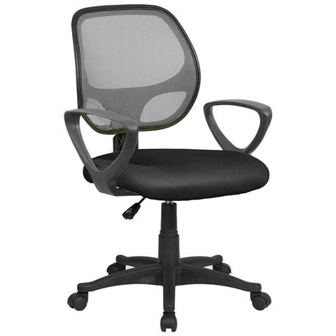Sedia Con Ruote Filiberta, Poltrona Operativa A Rete Con Braccioli, Seduta Ergonomica Da Ufficio, 56x57h88/100 Cm, Nero E Grigio - Foto 6