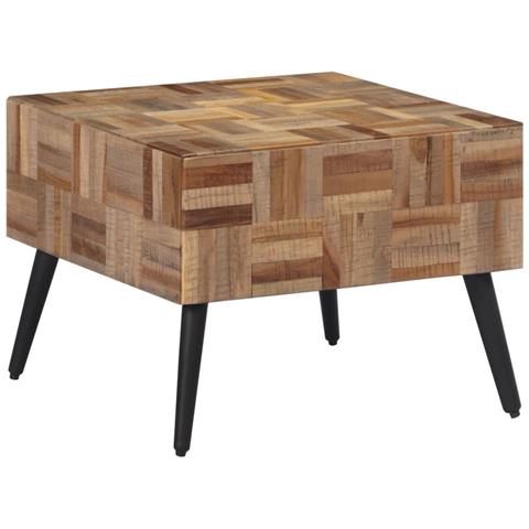 Tavolino Da Salotto Grigio 55x55x40cm Massello Teak Di Recupero - Foto 3