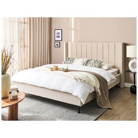 Letto Matrimoniale Bouclé Beige 160 X 200 Cm Villette - Foto 1
