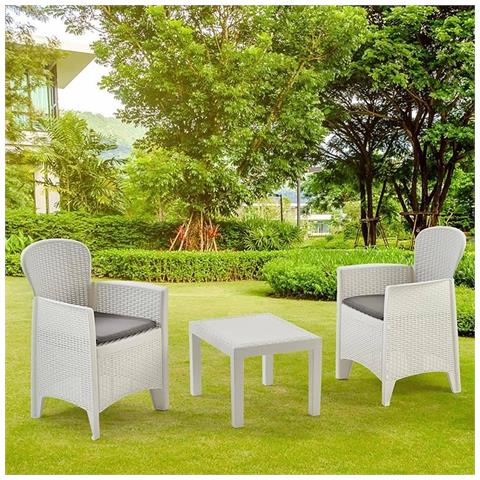 Salotto 2 Posti Da Giardino In Resina Resistente Effetto Rattan Con Tavolino Akita - White - Foto 4