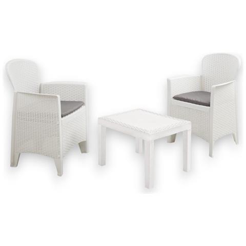 Salotto 2 Posti Da Giardino In Resina Resistente Effetto Rattan Con Tavolino Akita - White - Foto 1