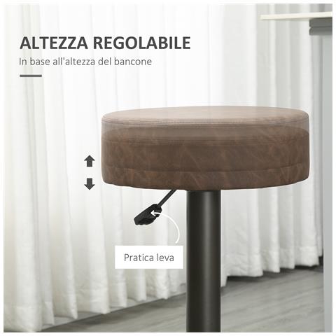 Set 2 Sgabelli Da Bar Girevoli Con Poggiapiedi E Altezza Regolabile, 35x36x64-85cm, Marrone - Foto 2