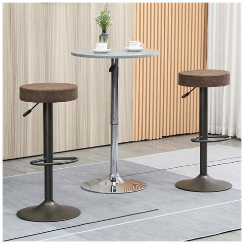 Set 2 Sgabelli Da Bar Girevoli Con Poggiapiedi E Altezza Regolabile, 35x36x64-85cm, Marrone - Foto 6