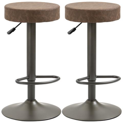 Set 2 Sgabelli Da Bar Girevoli Con Poggiapiedi E Altezza Regolabile, 35x36x64-85cm, Marrone - Foto 1