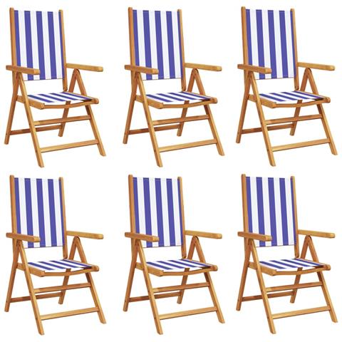 Sedie da Giardino Reclinabili 6 pz Blu e Bianco Tessuto e Legno - Foto 1