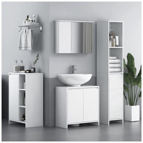 Mobiletto Bagno con 3 Ripiani Aperti e Armadietto a un'Anta con Mensola Regolabile, 53x30x80cm, Bianco - Foto 2