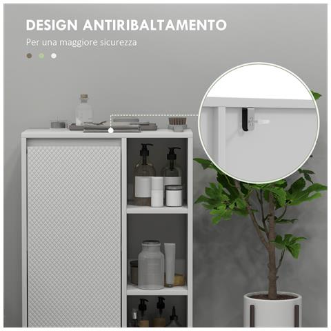 Mobiletto Bagno con 3 Ripiani Aperti e Armadietto a un'Anta con Mensola Regolabile, 53x30x80cm, Bianco - Foto 6