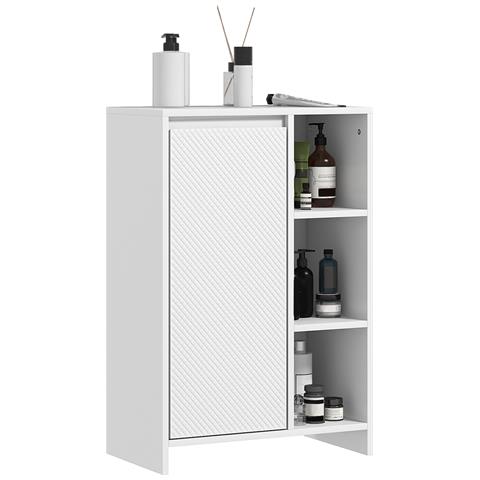 Mobiletto Bagno con 3 Ripiani Aperti e Armadietto a un'Anta con Mensola Regolabile, 53x30x80cm, Bianco - Foto 1