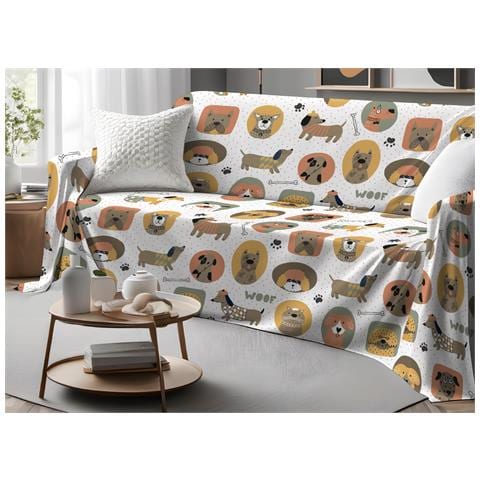 Telo Arredo Granfoulard Copritutto Salvadivano 100% Cotone Dis. Cani 25 Gi Matrimoniale Cani 25 - Foto 1