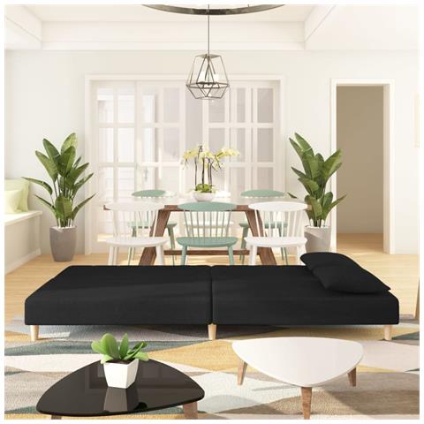 Divano Letto A 2 Posti Con 2 Cuscini Nero In Tessuto - Foto 2