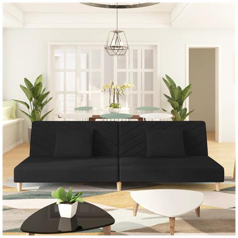 Divano Letto A 2 Posti Con 2 Cuscini Nero In Tessuto - Foto 8