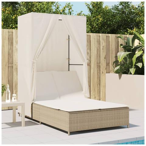 Lusso Casadino -  Lettino Prendisole Con Tetto E Tende Beige In Polyrattan - Foto 2