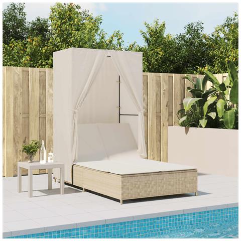 Lusso Casadino -  Lettino Prendisole Con Tetto E Tende Beige In Polyrattan - Foto 8