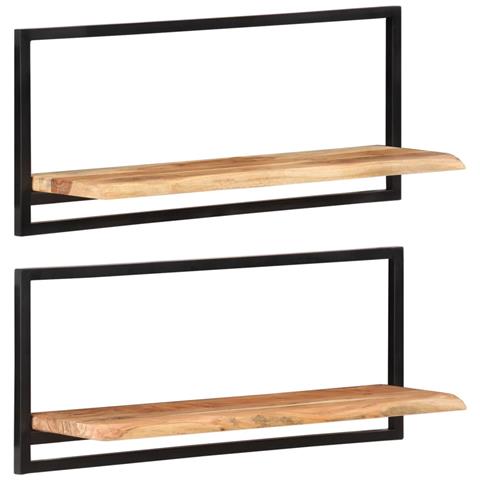 Lusso Casadino -  Mensole Parete 2pz 80x25x35 Cm Legno Massello Acacia E Acciaio - Foto 2