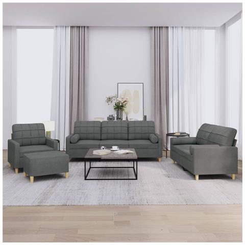 Set di Divani 4 pz con Cuscini Grigio Scuro in Tessuto - Foto 2