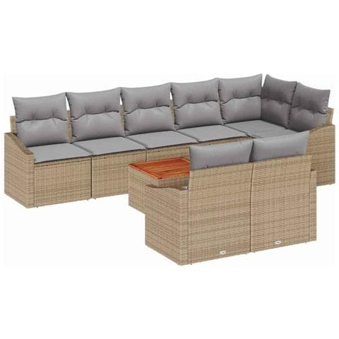 Set di Divani da Giardino 9 Pezzi con Cuscini Beige in Rattan Sintetico - Foto 1