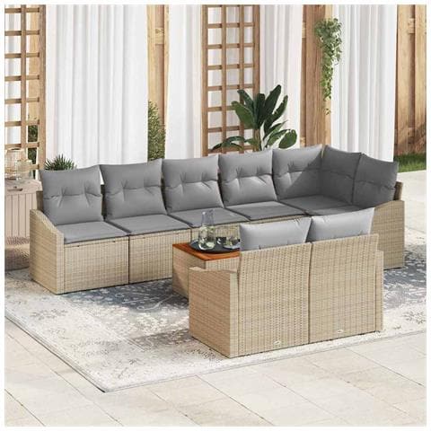 Set di Divani da Giardino 9 Pezzi con Cuscini Beige in Rattan Sintetico - Foto 2