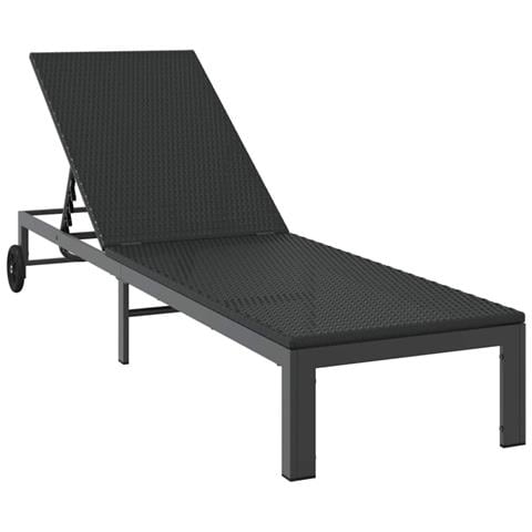 Lettino con Ruote in Polyrattan Nero - Foto 1