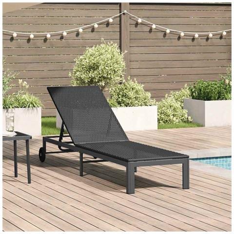 Lettino con Ruote in Polyrattan Nero - Foto 2