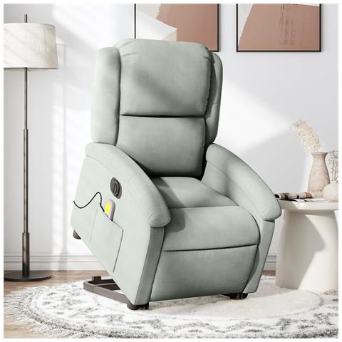 Poltrona Alzapersona Massaggi Elettrica Grigio Chiaro Velluto - Foto 2