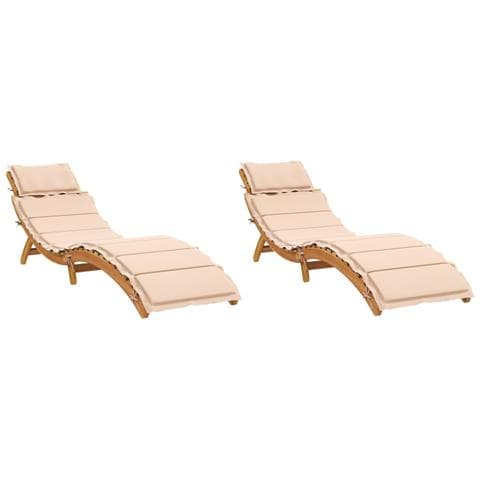 Lettini Prendisole con Cuscini 2 pz Beige Legno Massello Acacia - Foto 1
