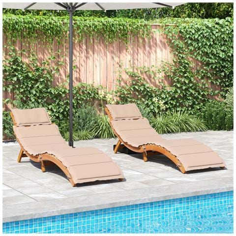 Lettini Prendisole con Cuscini 2 pz Beige Legno Massello Acacia - Foto 2