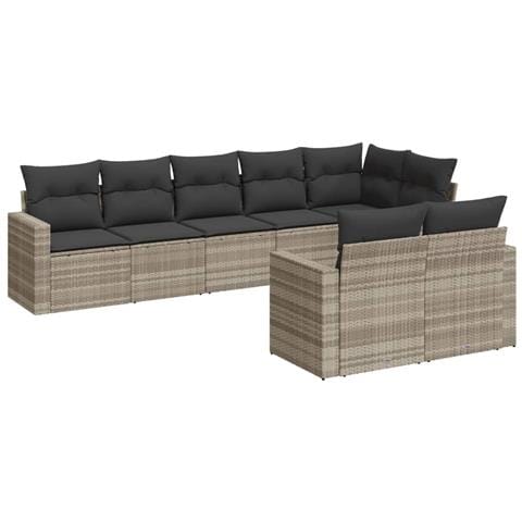 Set Divano da Giardino 8pz con Cuscini Grigio Chiaro Polyrattan - Foto 1