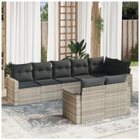 Set Divano da Giardino 8pz con Cuscini Grigio Chiaro Polyrattan - Foto 2