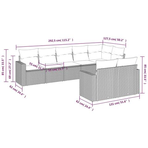 Set Divano da Giardino 8pz con Cuscini Grigio Chiaro Polyrattan - Foto 3