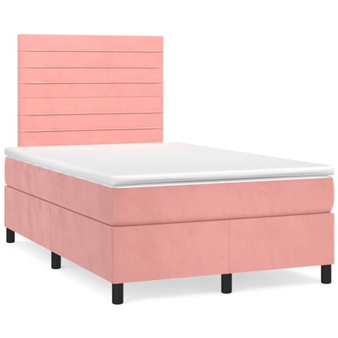 Letto a Molle con Materasso e LED Rosa 120x190 cm in Velluto - Foto 2