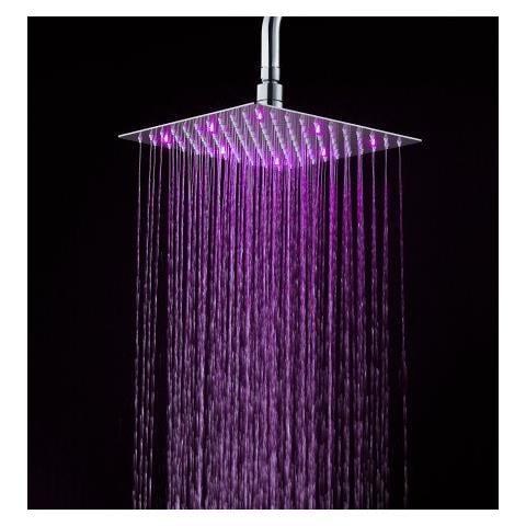 Soffione Doccia Ultraslim Quadrato Con Led Cromoterapia Acciaio Inox Satinato 25x25 Cm Vegas - Foto 3