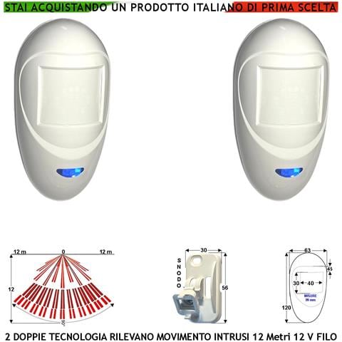 Rileva Di Movimento Di Ladri 2 Pezzi Doppia Tecnologia Grandangolo X Antifurto Portata 12 Mt Da Interno Alimen. 12 V A - Foto 1