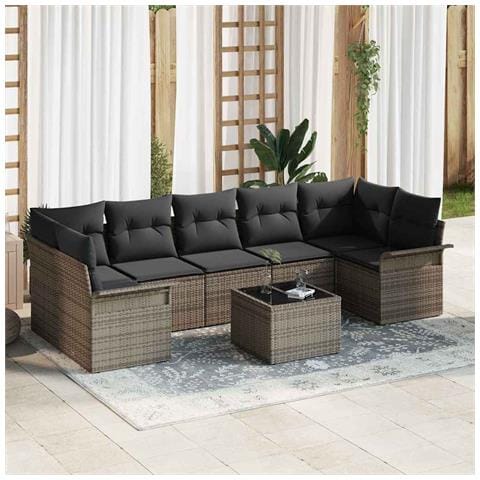 Set Divano da Giardino con cuscino 8 pcs Grigio 55 x 55 x 37 cm - Foto 2