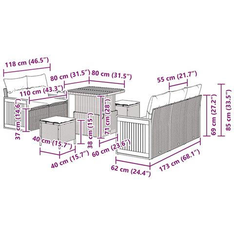 Set Divano da Giardino con cuscino 8 pcs Grigio 80 x 80 x 71 cm - Foto 9