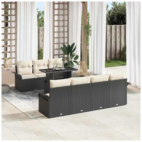 Set Divano da Giardino con cuscino 8 pcs Nero Poly Rattan - Foto 2