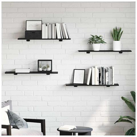 Scaffale 4 pcs Nero 80 x 20 x 1.5 cm Legno multistrato - Foto 2