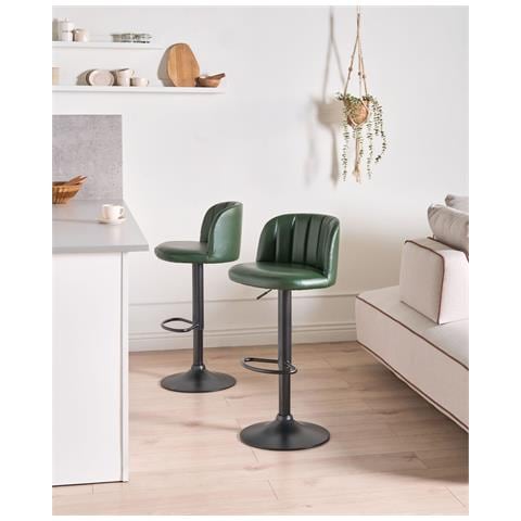 Set Di 2 Sgabelli Da Bar Vlore Pelle Sintetica Verde Scuro - Foto 1