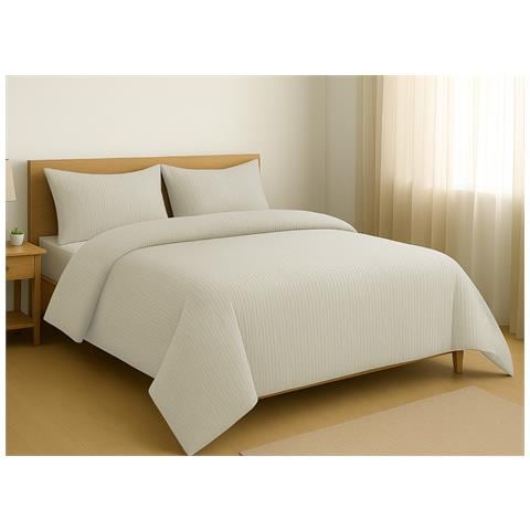 Copripiumino Sacco Piumone Goffrato In Microfibra Tinta Unita Seer Sucker Singolo Panna - Foto 1