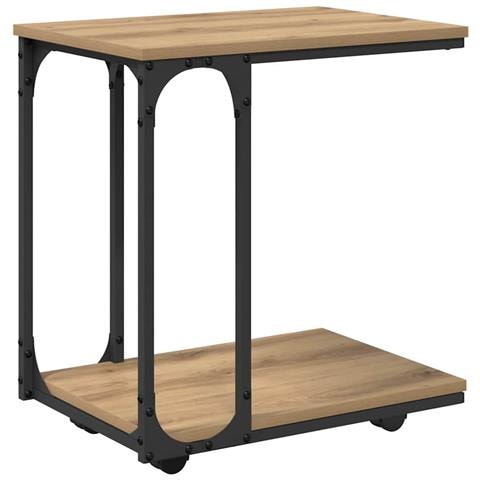 Tavolo laterale con ruota Rovere artigianale 50 x 35 x 55.5 cm - Foto 1