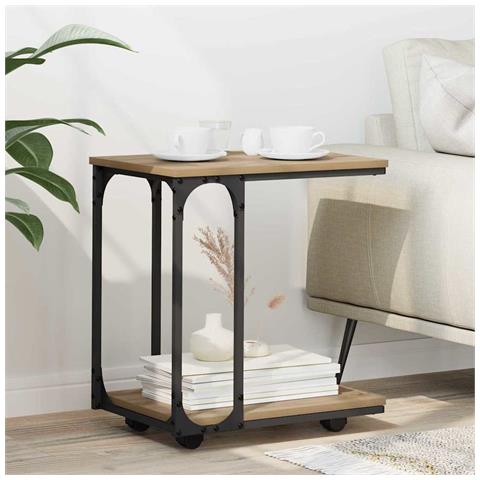 Tavolo laterale con ruota Rovere artigianale 50 x 35 x 55.5 cm - Foto 2