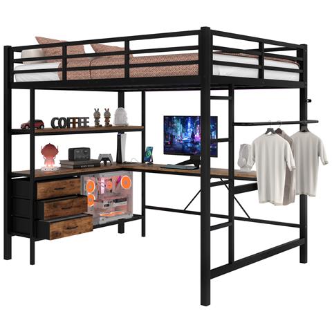 Letto Soppalco Matrimoniale Con Scrivania, Led, Usb E 3 Cassetti - Foto 1