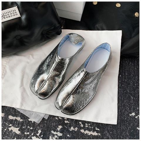 Scarpe Split Toe Comode - Scarpe Basse In Pu E Microfibra Per Uso Quotidiano Silver 35 - Foto 3