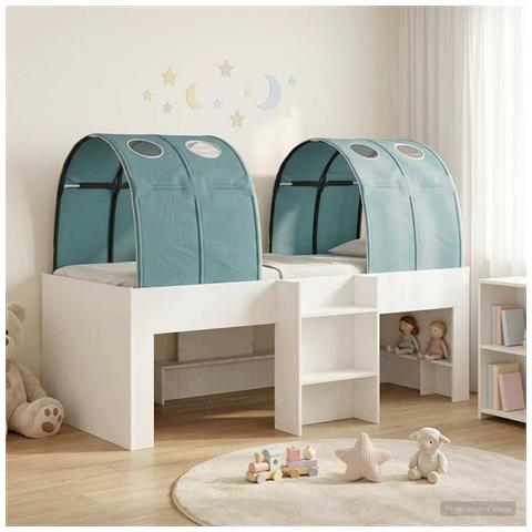 Letto con Tunnel 4 pcs Bianco e azzurro Legno ingegnerizzato - Foto 2