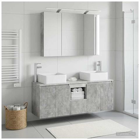 Set di Armadi da Bagno 4 pcs Grigio Cemento 100 x 14,5 x 70 cm - Foto 2